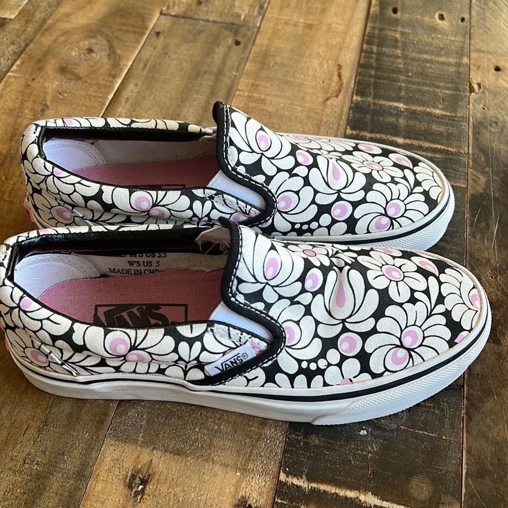 Vans Floral Slip-On Sneakers with Pink Accents